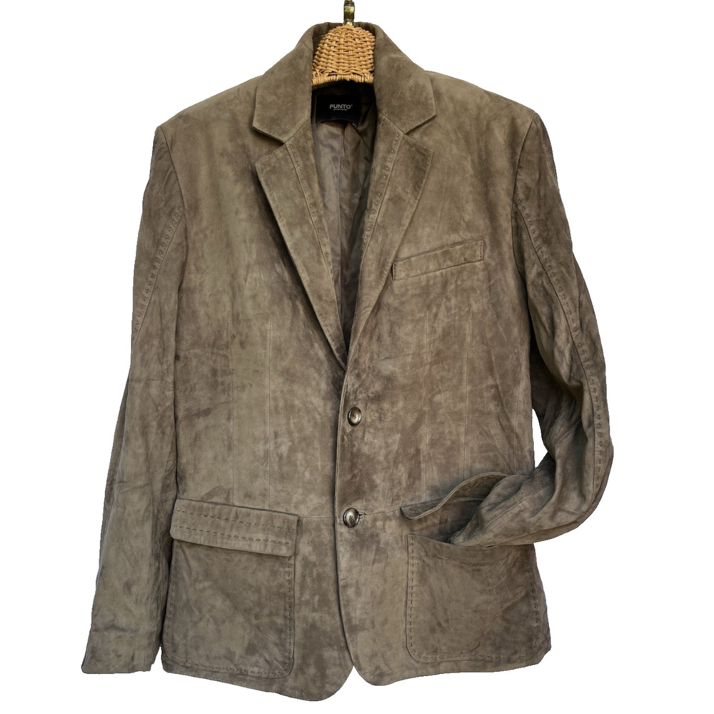 Punto Leather & Fur Men's 40 Suit Sport Jacket Blazer Coat Suede Leather Brown